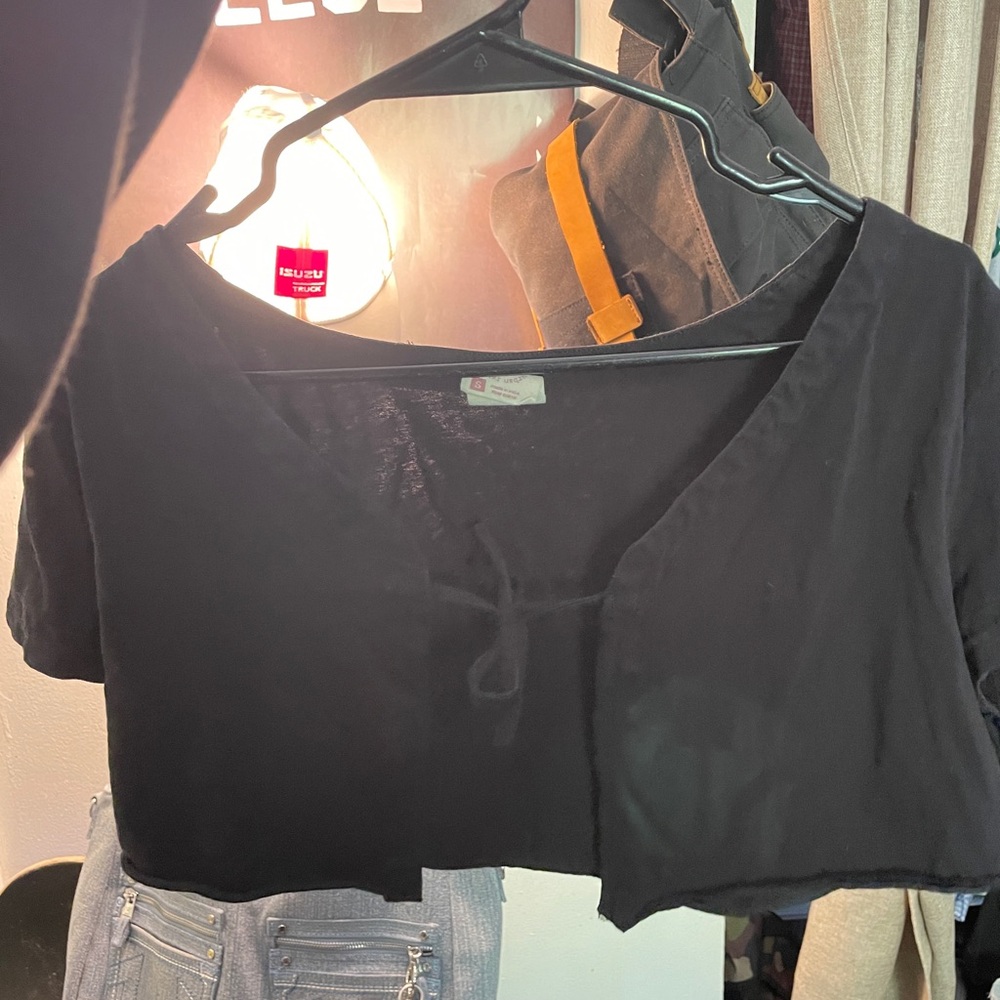Black Asymmetrical Crop Blouse